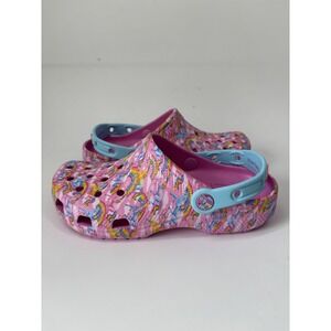 Lisa Frank‎ Crocs Shoes Kids Size J4 Pink Unicorn Rainbow Clog Classic Comfort